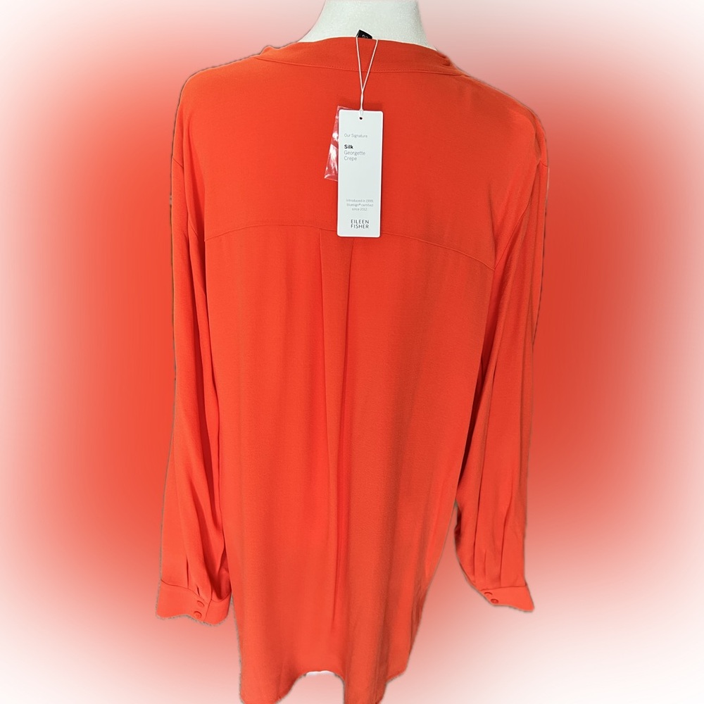 Eileen Fisher Women’s Vibrant Orange Button-Down Silk Shirt - Picture 8 of 10